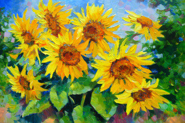 Painting titled "Sunflowers" by Vladimir Lutsevich, Original Artwork, Oil