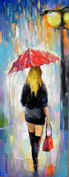 Painting titled "Girl with umbrella" by Vladimir Lutsevich, Original Artwork, Oil