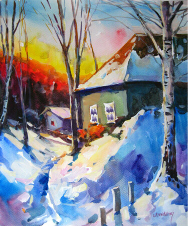 Painting titled "Winter in the villa…" by Vladimir Lutsevich, Original Artwork, Watercolor
