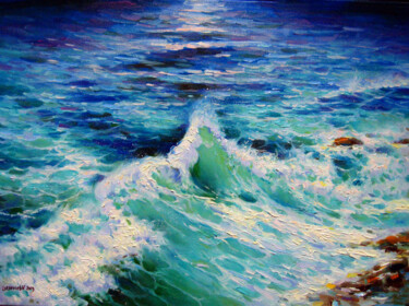 Painting titled "Surf off the Crimea…" by Vladimir Lutsevich, Original Artwork, Oil