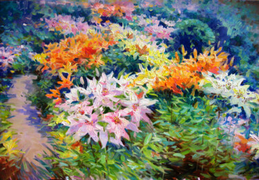 Malerei mit dem Titel "flower garden" von Vladimir Lutsevich, Original-Kunstwerk, Öl