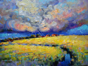 Painting titled "Landscape with thun…" by Vladimir Lutsevich, Original Artwork, Oil