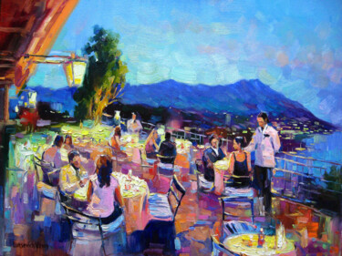 Painting titled "Romantic dinner in…" by Vladimir Lutsevich, Original Artwork, Oil