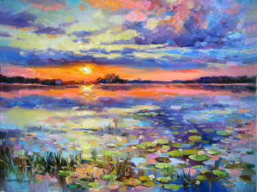 "Evening lake with w…" başlıklı Tablo Vladimir Lutsevich tarafından, Orijinal sanat, Petrol Ahşap panel üzerine monte edilmiş