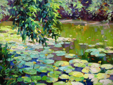 Painting titled "Overgrown pond with…" by Vladimir Lutsevich, Original Artwork, Oil