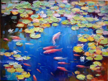 Ζωγραφική με τίτλο "fish pond" από Vladimir Lutsevich, Αυθεντικά έργα τέχνης, Λάδι