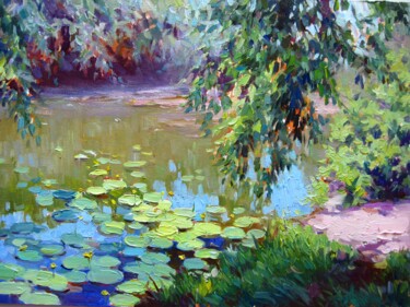 Peinture intitulée "Water Lily Lake-2" par Vladimir Lutsevich, Œuvre d'art originale, Huile