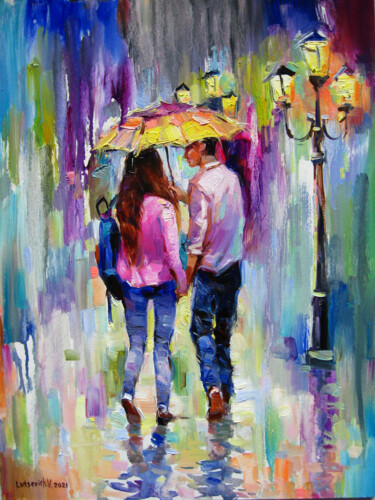 Painting titled "Rainy day" by Vladimir Lutsevich, Original Artwork, Oil