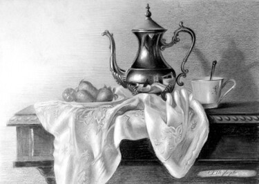 Рисунок под названием "Кофе с клубникой" - Владимир Медведев, Подлинное произведение искусства, Карандаш