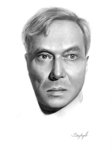 Drawing titled "Boris Pasternak" by Vladimir Medvedev, Original Artwork, Pencil