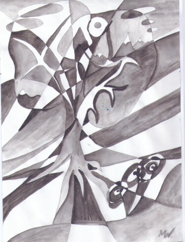 Рисунок под названием "Дерево у гор" - Владимир Мозалевский, Подлинное произведение искусства, Акварель