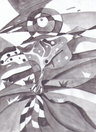 Рисунок под названием "Дерево у холмов" - Владимир Мозалевский, Подлинное произведение искусства, Акварель