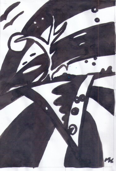 Рисунок под названием "Луна и птицы" - Владимир Мозалевский, Подлинное произведение искусства, Акварель