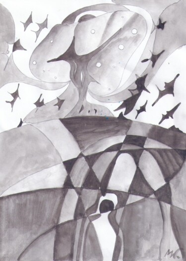 Рисунок под названием "Осенне дерево" - Владимир Мозалевский, Подлинное произведение искусства, Акварель