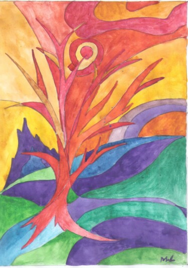 「Дерево на склоне」というタイトルの描画 Владимир Мозалевскийによって, オリジナルのアートワーク, 水彩画