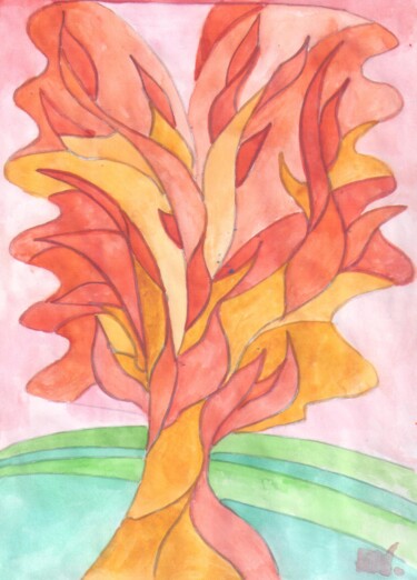 Desenho intitulada "Осеннее дерево. Ого…" por Vladimir Mozalevskii, Obras de arte originais, Aquarela
