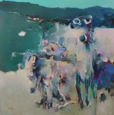 Картина под названием "Стояли звери около…" - Владимир Мраков, Подлинное произведение искусства, Масло