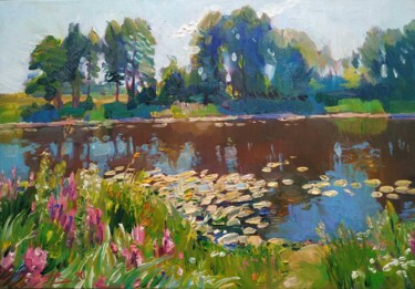 Painting titled "Water lilies" by Vladimir Natalushko, Original Artwork, Oil