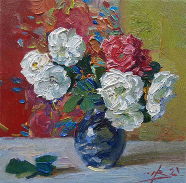 Картина под названием "Roses" - Vladimir Natalushko, Подлинное произведение искусства, Масло