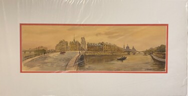 Desenho intitulada "Vues de Paris" por Vladimir Oborotov, Obras de arte originais, Aquarela Montado em Cartão