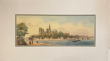 Prenten & gravures getiteld "Notre Dame de Paris" door Vladimir Oborotov, Origineel Kunstwerk, Aquarel