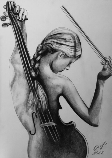 Рисунок под названием "Скрипачка" - Владимир Ошмарин, Подлинное произведение искусства, Карандаш