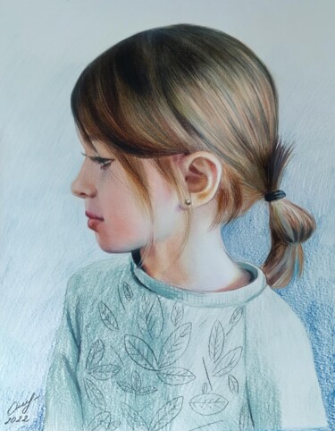 Рисунок под названием "Девочка" - Владимир Ошмарин, Подлинное произведение искусства, Цветные карандаши