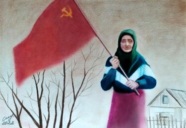 Рисунок под названием "Героическая бабушка" - Владимир Ошмарин, Подлинное произведение искусства, Цветные карандаши