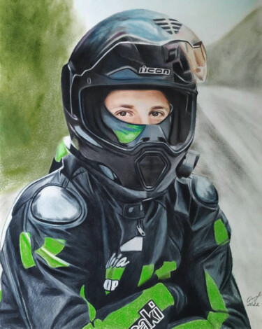 Rysunek zatytułowany „Мотоциклист” autorstwa Владимир Ошмарин, Oryginalna praca, Conté