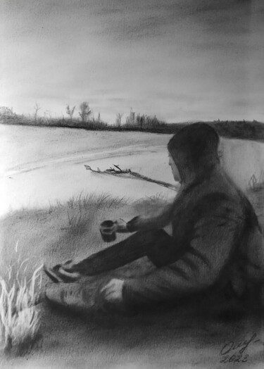 Рисунок под названием "В ожидании" - Владимир Ошмарин, Подлинное произведение искусства, Карандаш