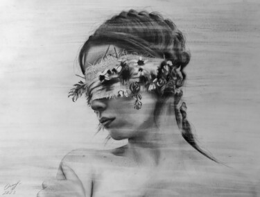 Рисунок под названием "Алина в своем мире" - Владимир Ошмарин, Подлинное произведение искусства, Карандаш