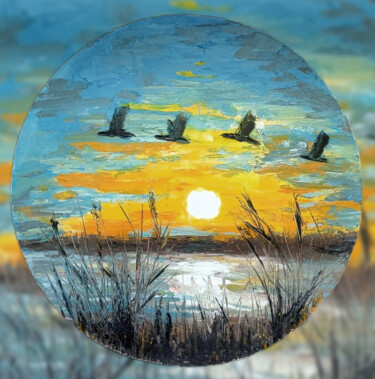 Картина под названием "Улетают птицы" - Владимир Ошмарин, Подлинное произведение искусства, Масло