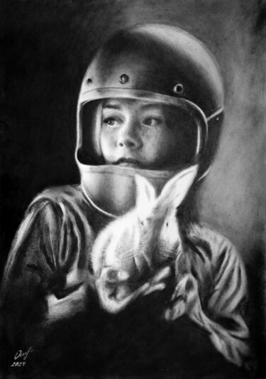 Рисунок под названием "С кроликом" - Владимир Ошмарин, Подлинное произведение искусства, Карандаш