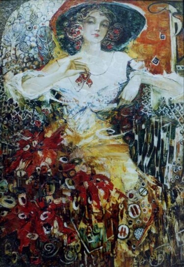 Картина под названием "Girl in hat" - Vladimir Petriv, Подлинное произведение искусства, Масло