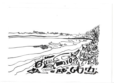 Рисунок под названием "Пляж" - Vladimir Pi, Подлинное произведение искусства, Чернила