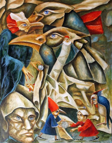 Painting titled "GUESTS FROM BOSCH" by Vladimir Pronkin, Original Artwork, Oil