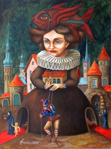 Painting titled "old town lady" by Vladimir Pronkin, Original Artwork, Oil