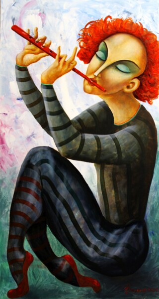 Картина под названием "КРАСНАЯ ФЛЕЙТА" - Vladimir Pronkin, Подлинное произведение искусства, Масло