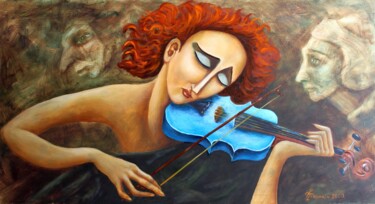 Peinture intitulée "Голубая скрипка" par Vladimir Pronkin, Œuvre d'art originale, Huile