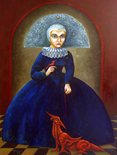 Peinture intitulée "Девочка и красный д…" par Vladimir Pronkin, Œuvre d'art originale, Huile