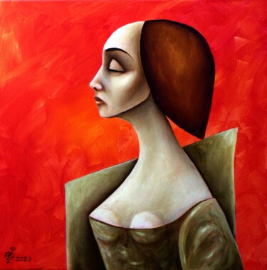 Картина под названием "Портрет молодой жен…" - Vladimir Pronkin, Подлинное произведение искусства, Масло