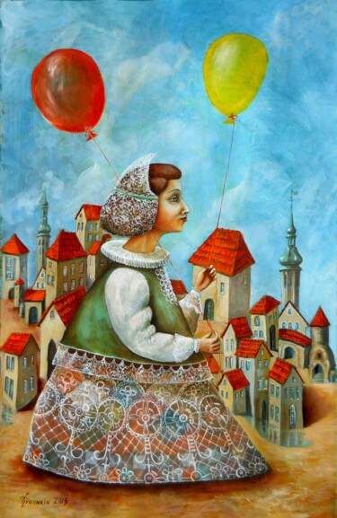 Malarstwo zatytułowany „Девочка с шарами” autorstwa Vladimir Pronkin, Oryginalna praca, Olej