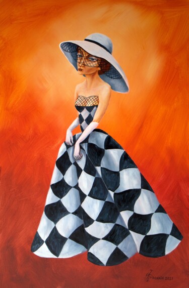 Peinture intitulée "дама с вуалью в кле…" par Vladimir Pronkin, Œuvre d'art originale, Huile