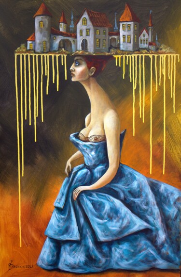 Peinture intitulée "OLD TOWN LADY 2" par Vladimir Pronkin, Œuvre d'art originale, Huile