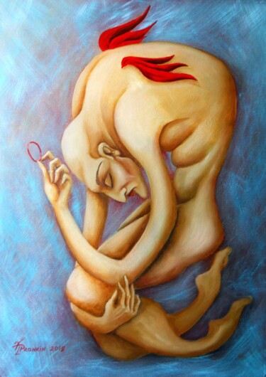 Картина под названием "ANGEL WITH RED WINGS" - Vladimir Pronkin, Подлинное произведение искусства, Масло