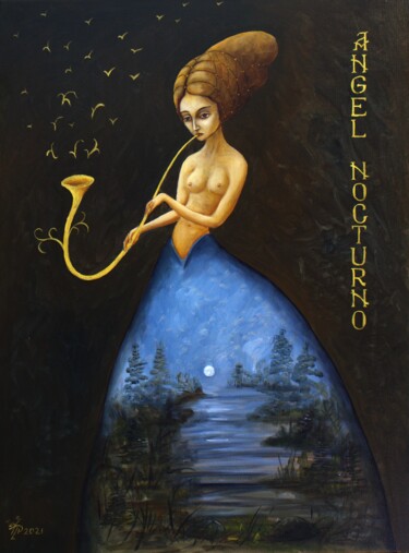 Painting titled "ANGEL NOCTURNO" by Vladimir Pronkin, Original Artwork, Oil