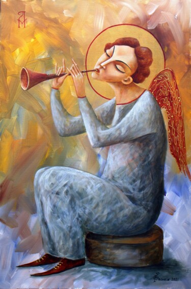 Painting titled "ANGEL RED WINGS" by Vladimir Pronkin, Original Artwork, Oil