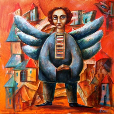 Schilderij getiteld "ANGEL SAVIOR" door Vladimir Pronkin, Origineel Kunstwerk, Olie