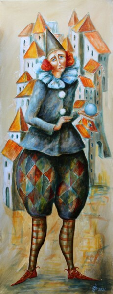 Malerei mit dem Titel "клоун с шаром" von Vladimir Pronkin, Original-Kunstwerk, Öl