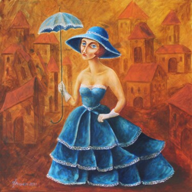 Painting titled "Lady with umbrella" by Vladimir Pronkin, Original Artwork, Oil